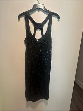 Vintage Sequin Black Dress Size 1/2 Racerback Cocktail Party Night Out